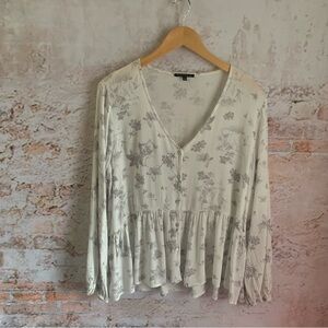 Staccato Light Floral V-Neck Peplum Blouse - White with Gray Floral